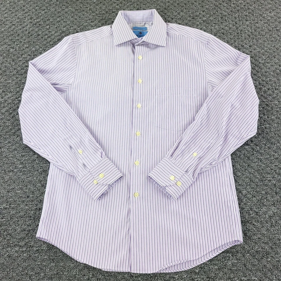 Camisa Egara Para Hombres 15-15 1/2 Púrpura Rayas Calce Ajustado Puño en Contraste Oficina Informal Foto 2 de 4