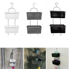 2-Tier Shower Screen Caddy Bathroom Organiser Holder Chrome Frame Plastic Basket