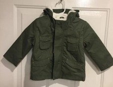 New Boy s Cat Jack Army Green Faux Fur Lined Hooded Coat Jacket Size 18 Months