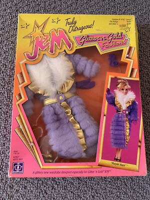 1987 Jem Glitter 'N Gold Fashions ~ PURPLE HAZE Fur Coat NEW MINT IN BOX NBRFB!