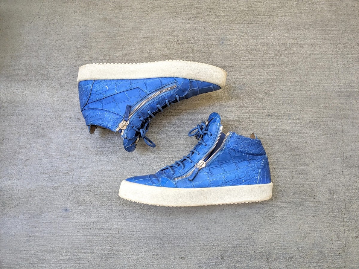 Giuseppe Zanotti Sneakers Blue White Crocodile-Embossed Mens 11 44