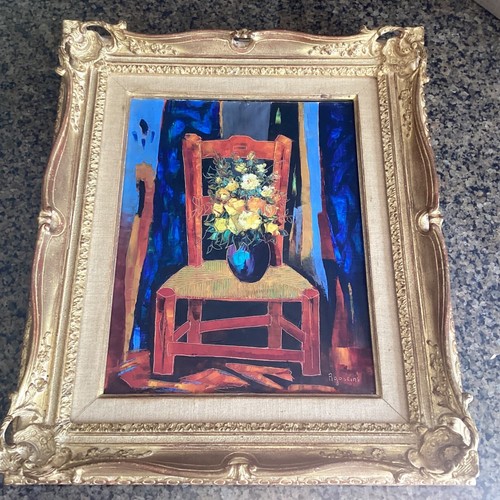 Vintage MCM Modernist Still Life Oil Painting Signed Tony Agostini Listed to $6K - Picture 5 of 15