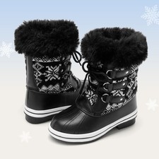 Unisex Kids Girls Boys Youth Snow Boots Faux Fur Lined Warm Ski Boots
