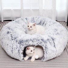 Plush Cat Tunnel with Cat Bed for Indoor Cats, Multifunctional Cat Donut Tunn...