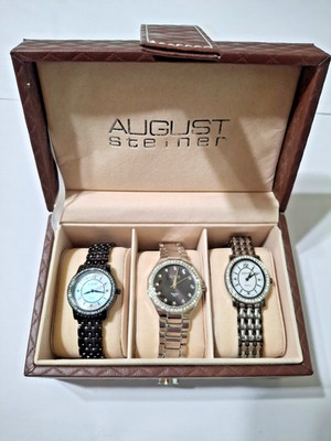 August Steiner AS8063BK Women s Dazzling Diamond Swiss Quartz 3 Watch Set
