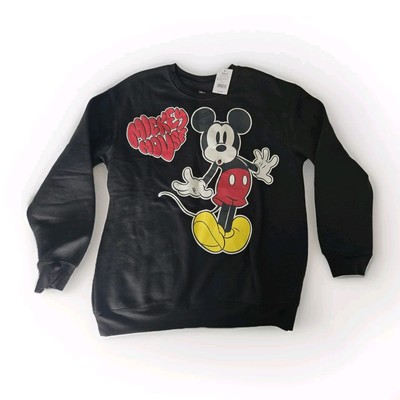 Mickey Mouse Sweatshirt Womens Large Black Heart Shaped Logo