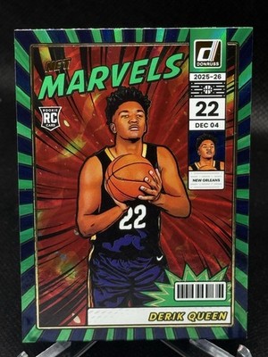 Derik Queen 2025-26 Panini Donruss Rookie Net Marvels Holo Green Laser #2 RC  