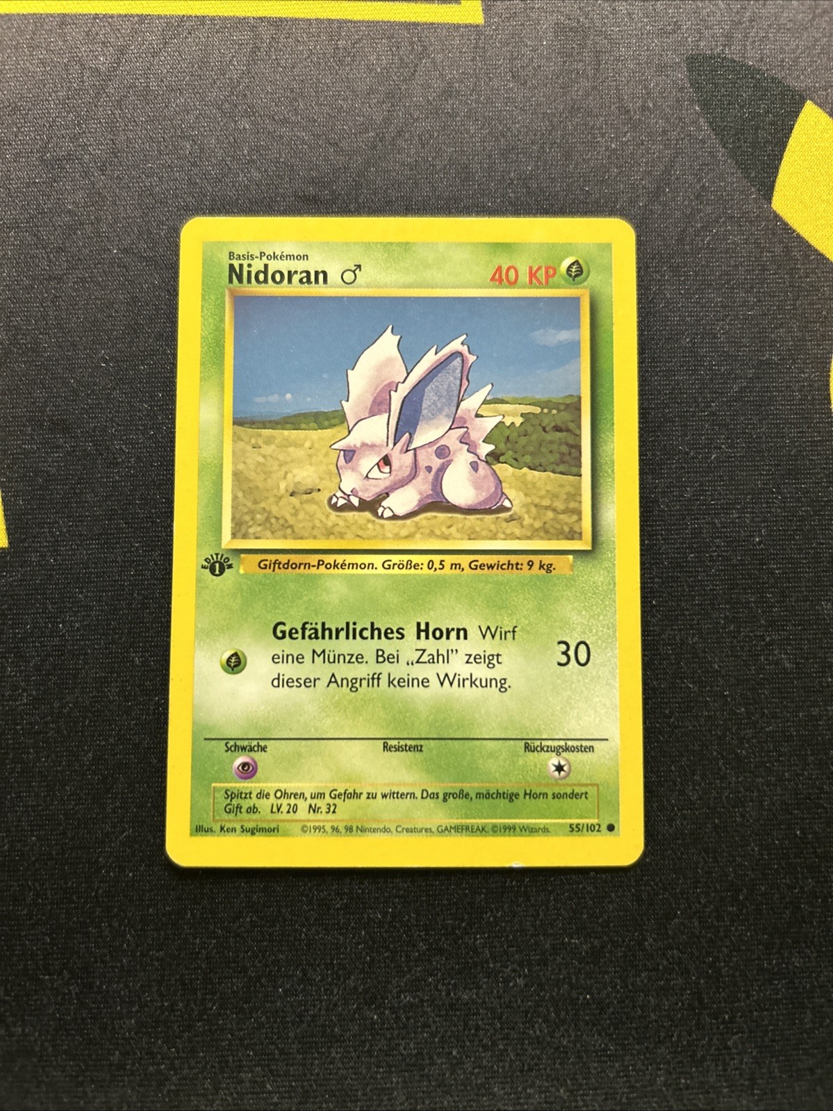 1ST EDITION Nidoran 55/102 German LP -Vintage Pokemon Card- Base Set (7q)