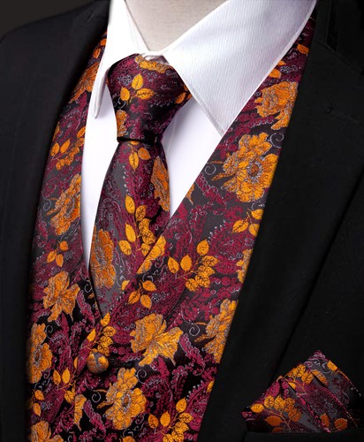 Men's Tuxedo Vest & Bowtie/Necktie Set, Classic Formal Waistcoat Paisley Floral - Picture 219 of 224