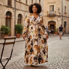 Baltic Born Maxi Floral Dress 3XL Multicolor Belted Long Sleeve Romantic Party