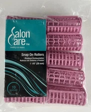Salon Care Snap-On Rollers Bouffant 1 1/8” Pink Set of 10 Hair Styling Curlers