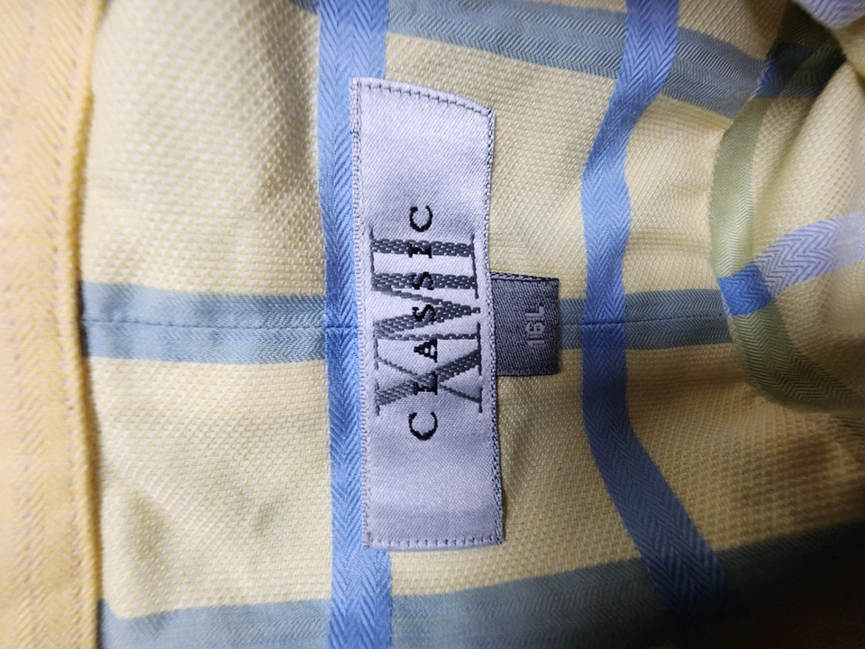Camisa de vestir XMI clásica con botones para hombre 16L amarilla azul a cuadros ¿ver estado XLT? Foto 3 de 4
