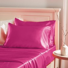 Hot Pink Satin Pillowcase 2 Pack Standard 20x26 Envelope Closure