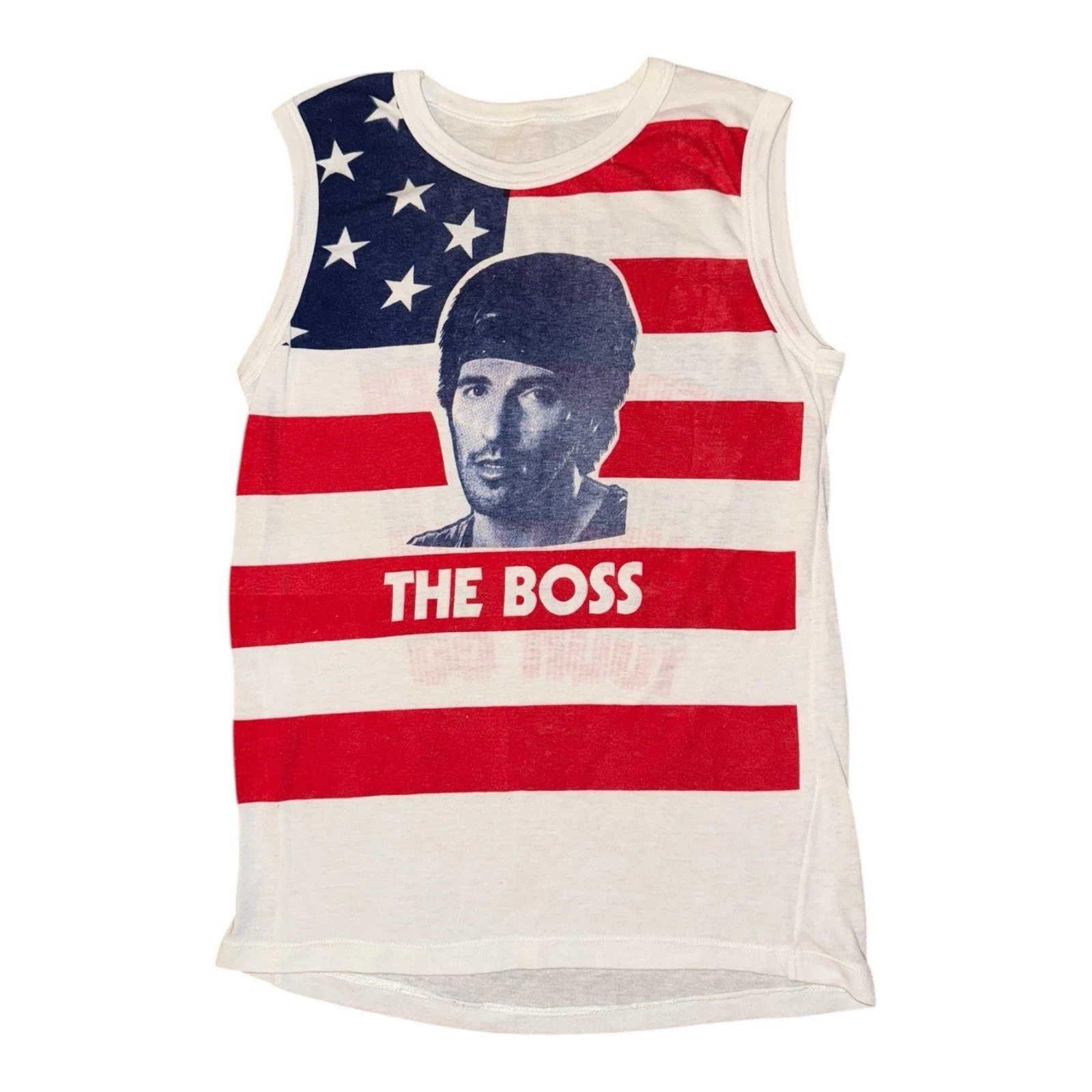Vintage Bruce Springsteen Vest Size S USA Flag The Boss Tank Top 1985 Tour Band
