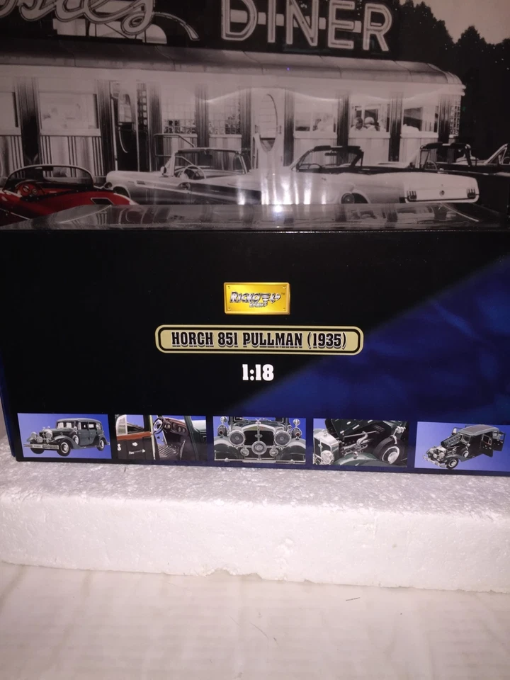 Ricko Horch 851 Pullman Die Cast carro preto 1935 na caixa com suporte - Imagem 3 de 4