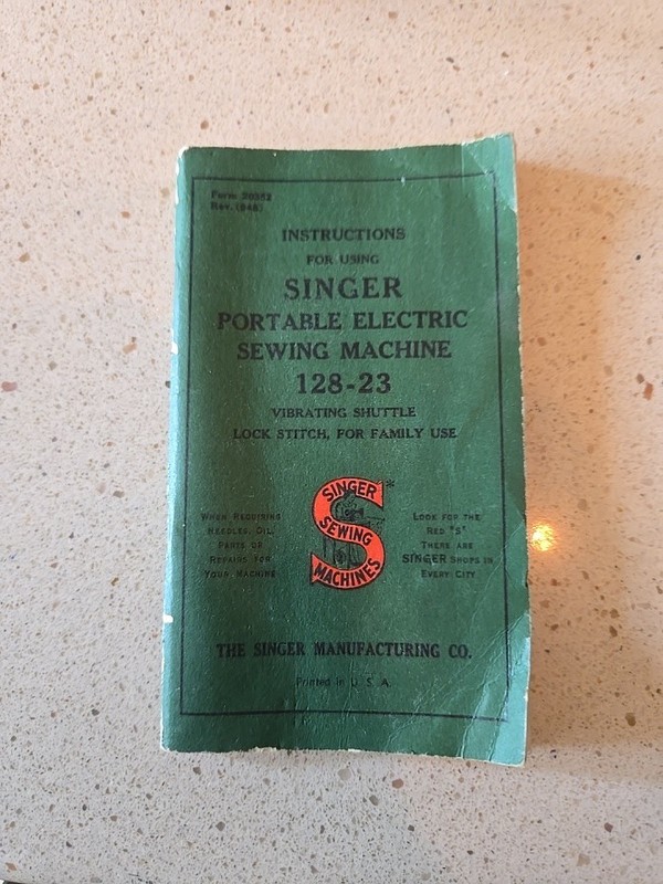 Vintage Singer Model 128-23 Portable Sewing Machine Owners Manual Only