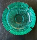 VTG  Large Art Glass Turquoise Ashtray Ribbed Mid Century Modern 9" Blenko?