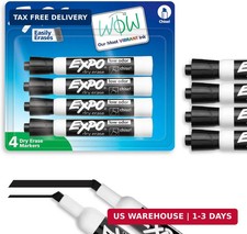 EXPO Dry Erase Markers, Low Odor Ink, Black, Chisel Tip, 4 Count - Whiteboard, C