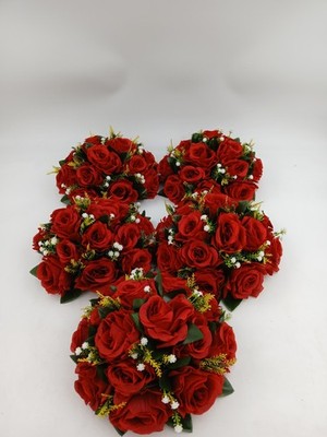 Artificial Red Rose Kissing Ball Bouquets Set of 5 Wedding Centerpieces Silk