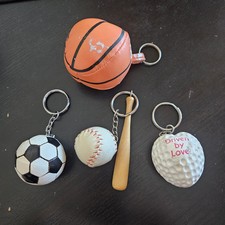 Vintage Ball Keychain Key Ring Lot of 4 Golf Basketball Soccer Baseball