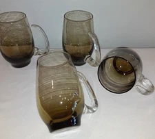 4 Vintage Libby Glasses W/ Handle Tankard Mug MCM Smokey Libbey