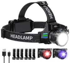 Headlamp Rechargeable with White/Red/UV/Black Light Headlight,1080 High Lumen...