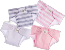 Baby Doll 4 Pack Fabric Diapers Washable, Reusable, Adjustable Eco Diapers F