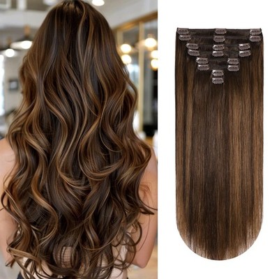 Clip in Extensions Echthaar 50cm 100% Echthaar Extensions Clip 20 Zoll 8 Stüc...