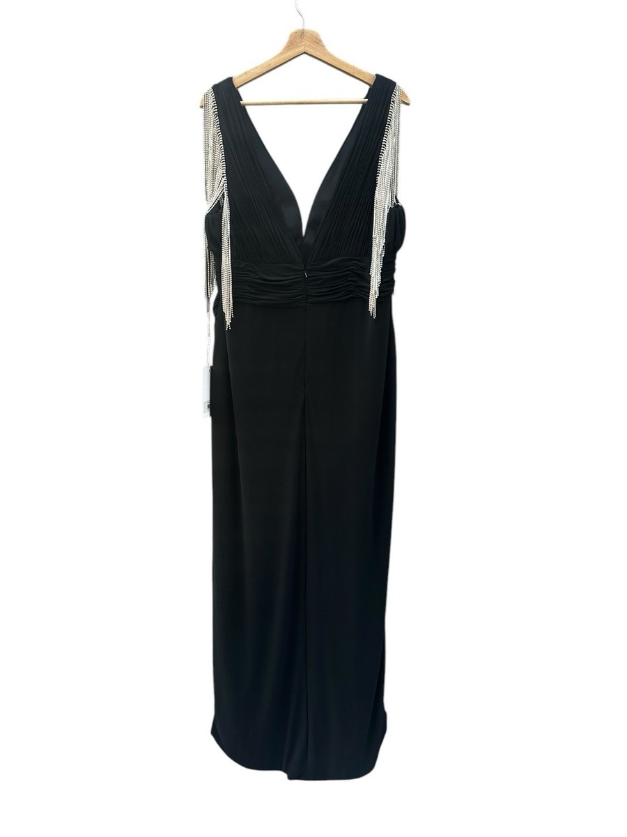 Mac Duggal Gown Dress Size 18W Black Beaded $598 76990 NEW