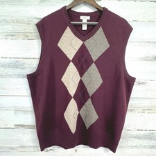 DOCKERS Mens XL Burgundy Argyle V Neck Golf Sweater Vest Classy Casual