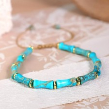 Turquoise Stone Tube Beads Braided Dainty Healing Reiki Handmade Bracelet Gifts
