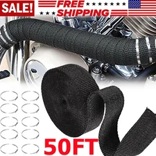 2" 50FT Black Exhaust Heat Wrap Roll for Motorcycle Fiberglass Heat Shield Tape