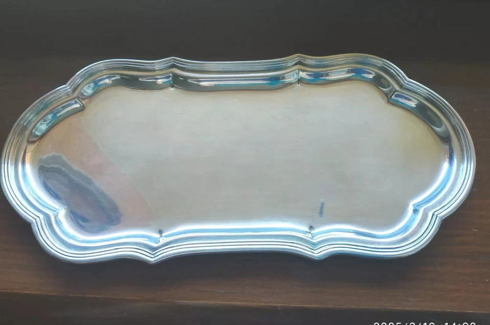 VASSOIO ARGENTO 800 PORTAPENNE O SVUOTATASCHE STILE BAROCCO SCRIVANIA  ARREDO - Immagine 2 di 4