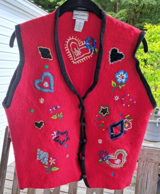 Napa Valley Embroidered 100% Wool Red Black Granny Core Women's 1X Vest