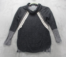 Maurices Cowl Neck Sweatshirt Women's Medium Black Gray Ivory Lace Polyester