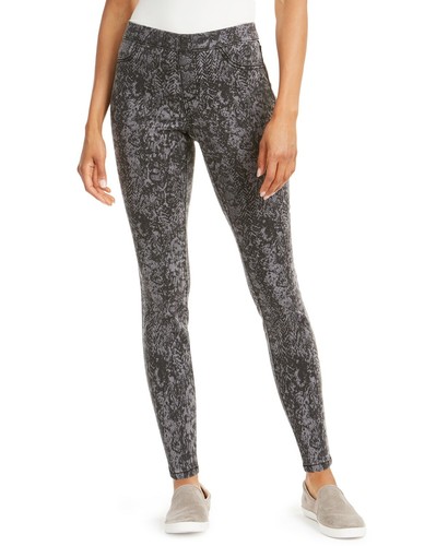 Snake-Print Skinny-Leg Jeggings, Gray 