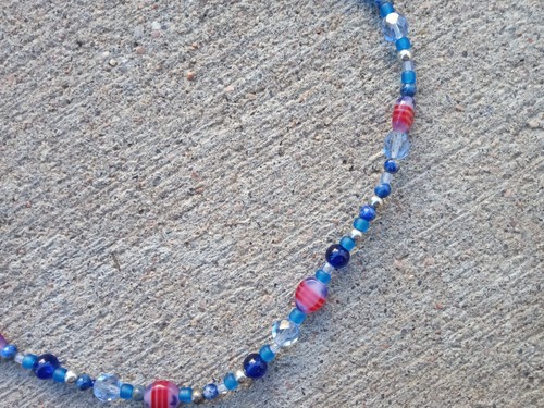 Blue Patriotic Beaded Necklace - Picture 4 of 9