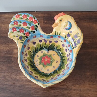 Fontana Handpainted Rooster Floral Bowl Salsa Dip Tabletops Unlimited Chicken 