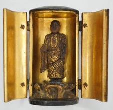 Buddhist Saint Figurine in Portable Cottage Edo Orignal from Japan 0925E4