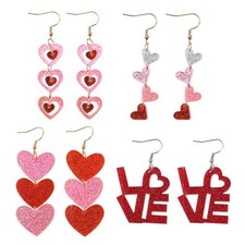 4 Pairs Valentines Earrings for Women Love Heart Dangle Earrings Gifts for We
