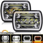 Pair 7x6" 5x7" LED Headlights Halo DRL High Low For Jeep Wrangler YJ Cherokee XJ