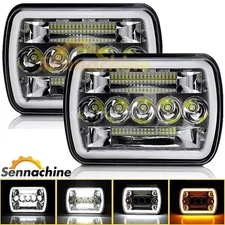 Pair 7x6" 5x7" LED Headlights Halo DRL High Low For Jeep Wrangler YJ Cherokee XJ