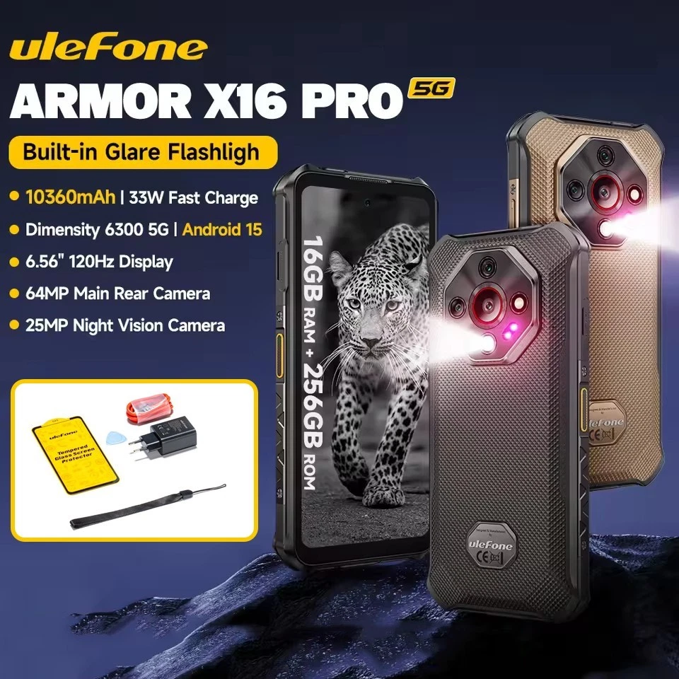 New Ulefone Armor X16 Pro 16GB+256GB 5G Rugged Global Phone Flashlight 10360mAh