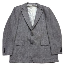 Vtg 80s Haggar Herringbone Tweed Blazer Men 42R Gray Wool Preppy Made in USA