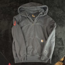 Carhartt Rain Defender Men's Gray 1/4 Zip Hooded Cotton Blend Pullover Hoodie