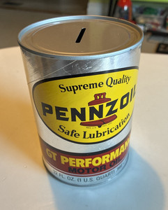 PENNZOIL MOTOR OIL CAN BANK - GT PERFORMANCE 1 QUART CARDBOARD