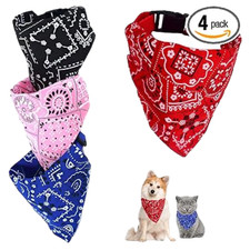 4 Pack Washable Dog Bandanas Adjustable Boho Style Pet Scarves for Small to