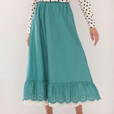 Gudrun Sjoden Petticoat Slip Maxi Skirt XL Eyelet Embroidered Organic Cotton NEW