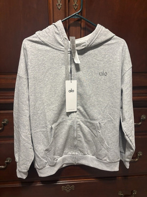 ALO Accolade Full Zip Hoodie Heather Grey Boxy Oversized Fleece