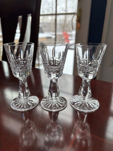 VINTAGE SET OF 3  WATERFORD IRISH CUT CRYSTAL ROSSLARE CORDIAL GLASSES SIGNED 4"